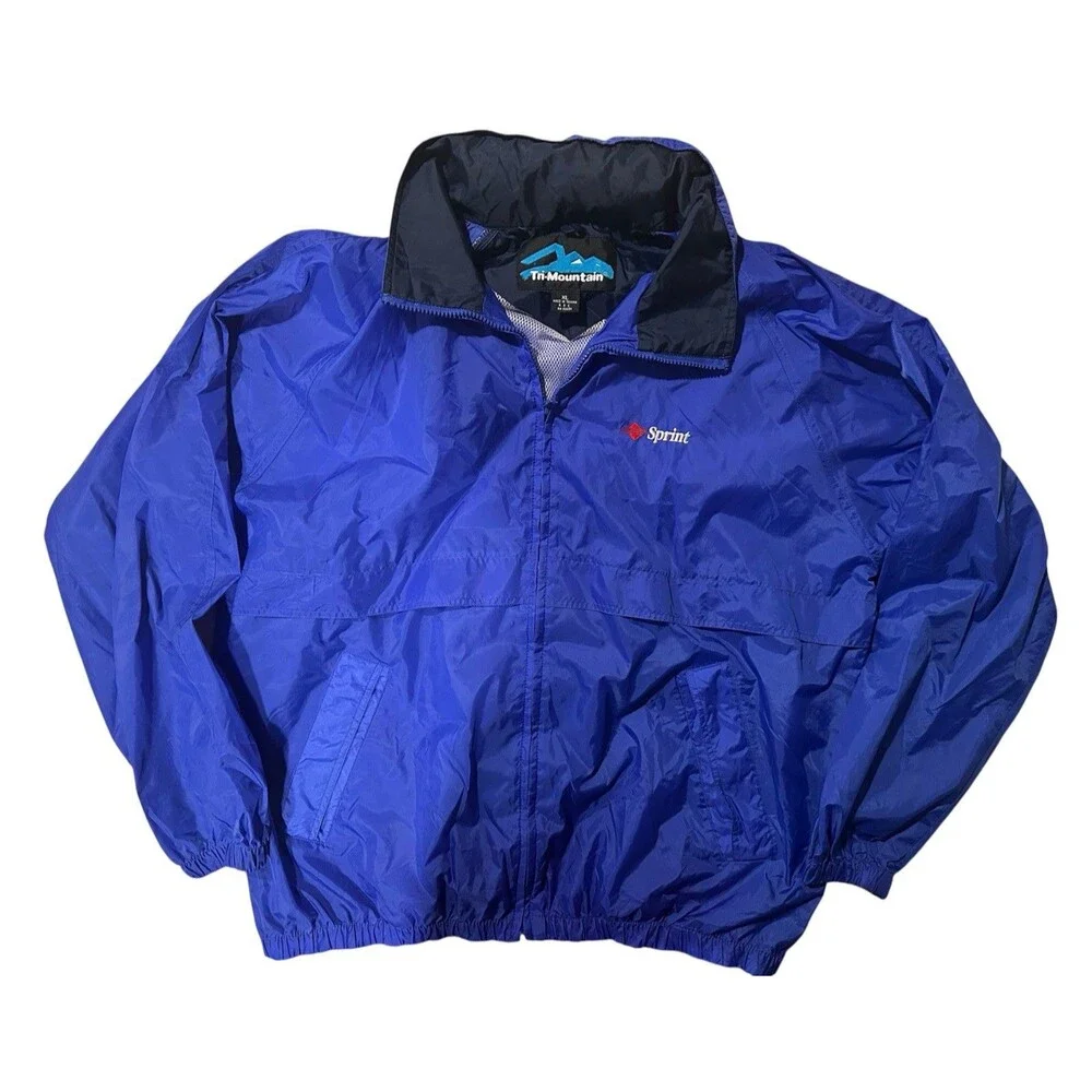 Vintage 90s Sprint Corporate Windbreaker Tri-Mountain Blue XL Techwear